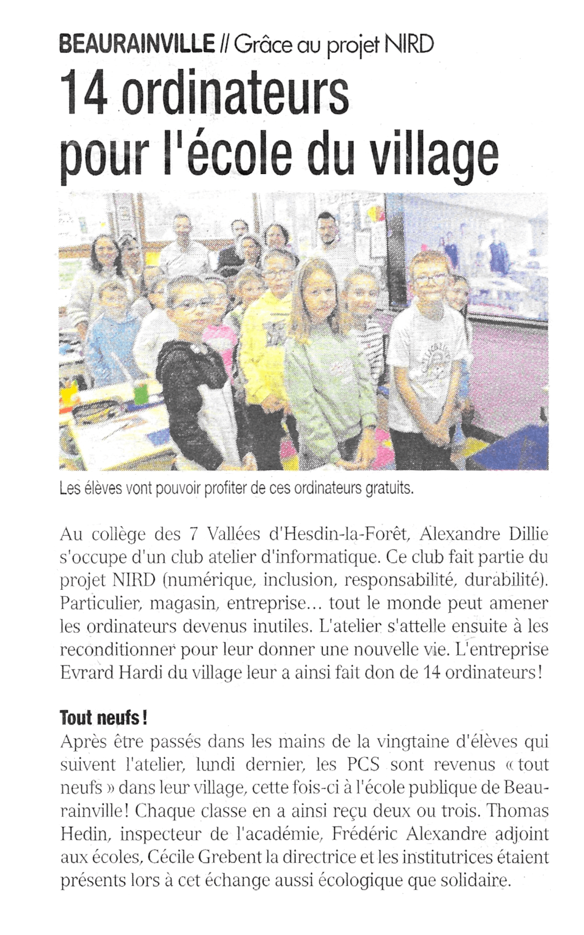 14 ordinateurs pour l’école du village.